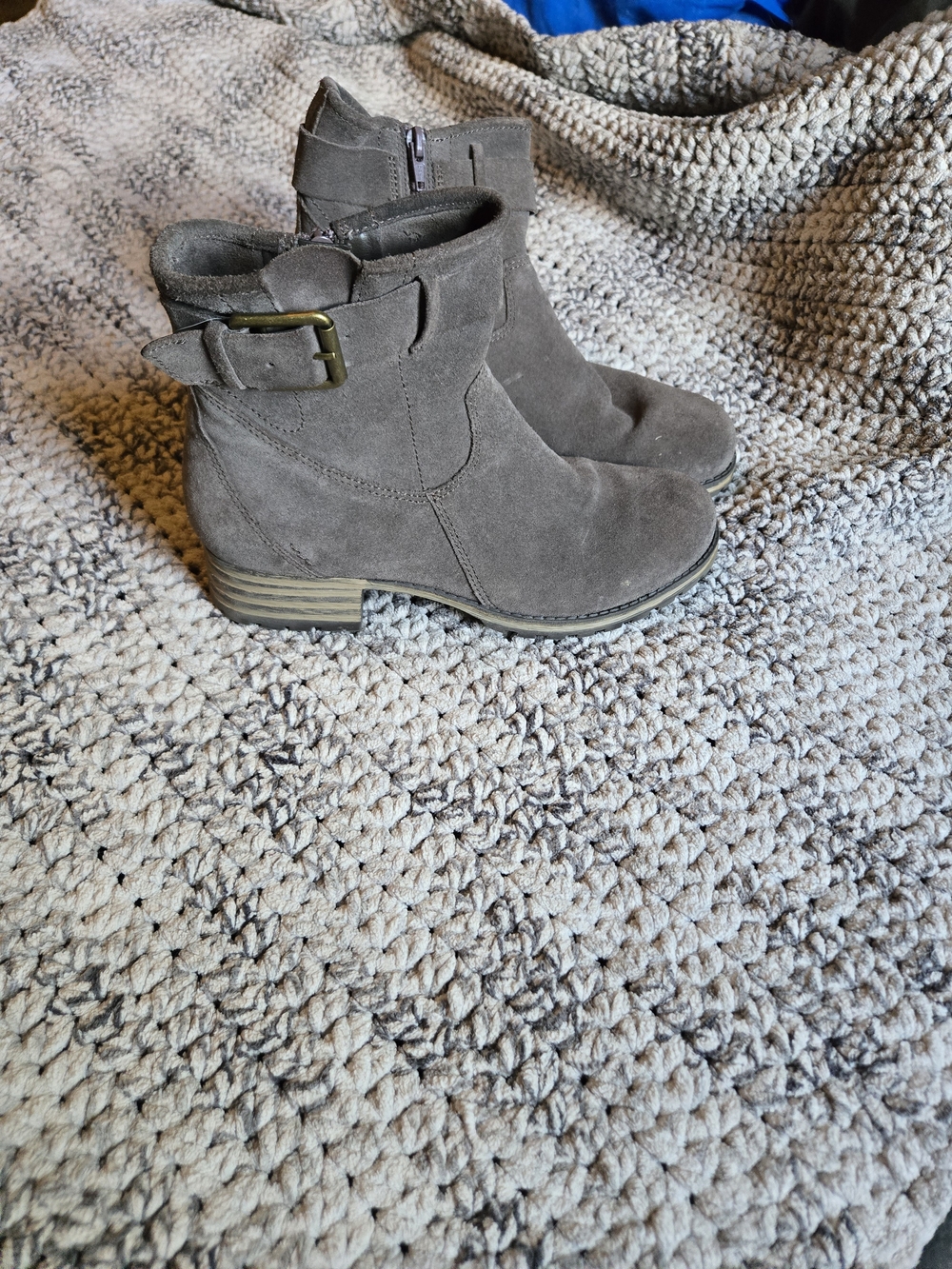 Clarks Brown Suede Ankle Booties with Buckle Detail